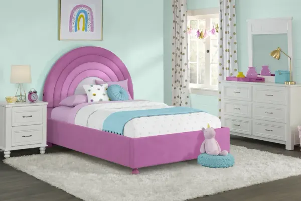 Kids Cottage Colors White Bedroom with Rainbow Joy Pink Twin Bed
