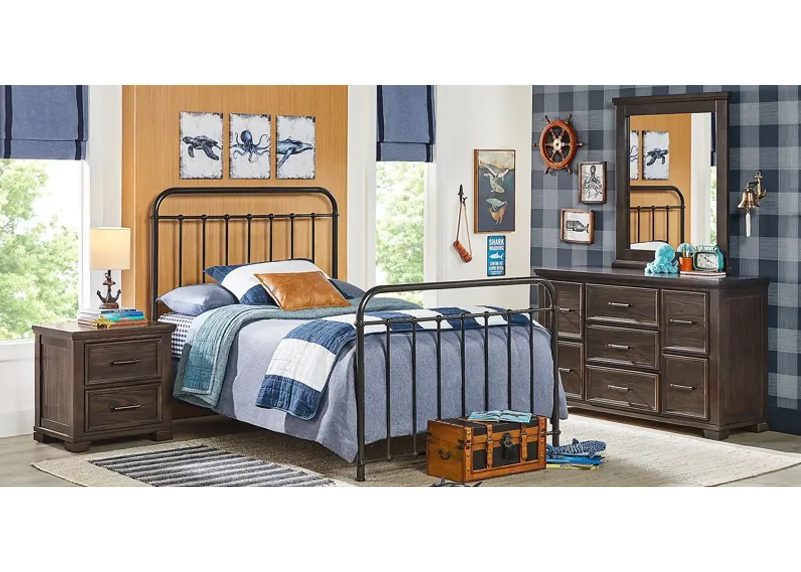 Kids Canyon Lake Java 5 Pc Bedroom with Saddlerock Dark Gray Twin Metal Bed