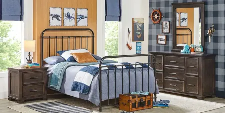 Kids Canyon Lake Java 5 Pc Bedroom with Saddlerock Dark Gray Twin Metal Bed