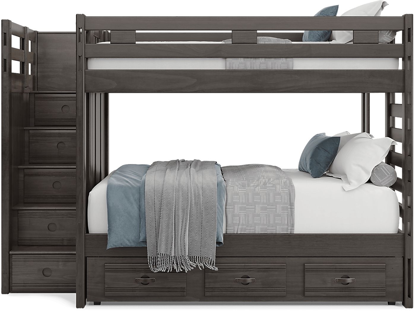 Kids Creekside 2.0 Charcoal Full/Full Step Bunk with Twin Storage Trundle