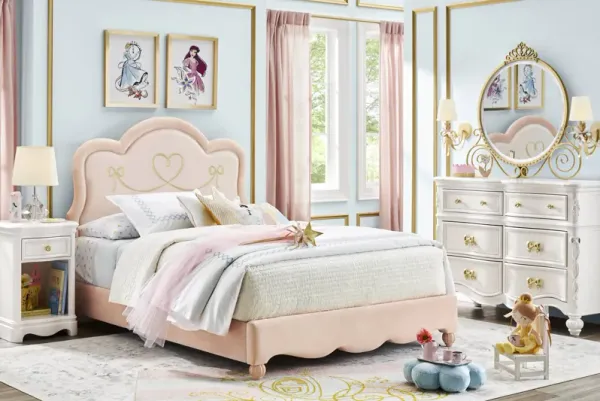 Disney Princess Sparkle White Bedroom with Pink Twin Upholstered Bed