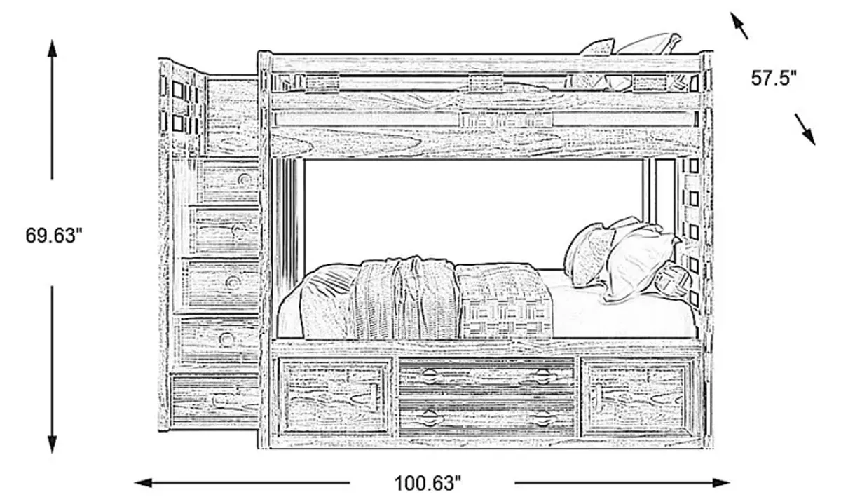 Kids Creekside 2.0 Chestnut Full/Full Step Bunk Bed with Storage Side Rail