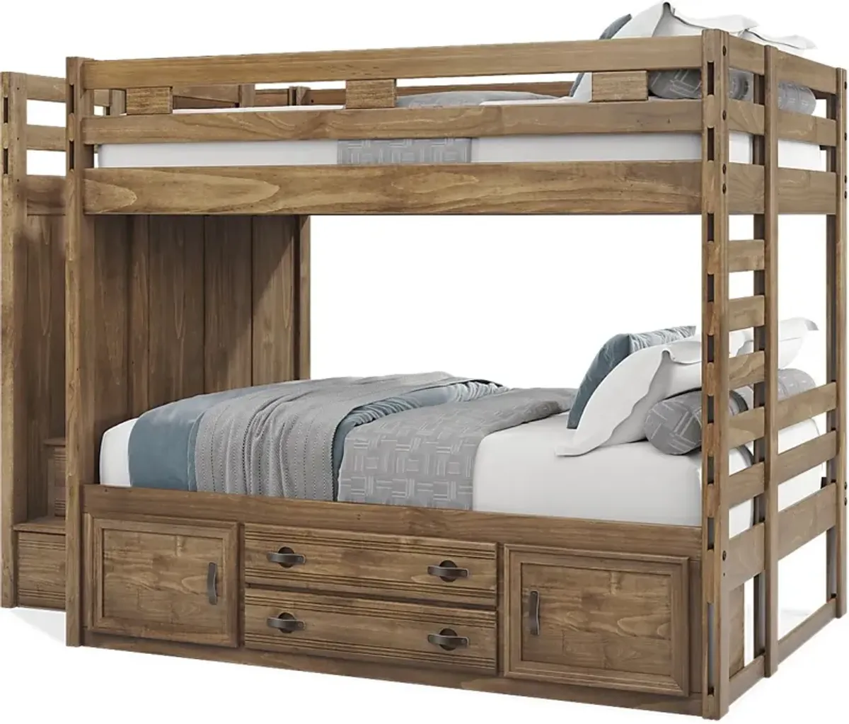 Kids Creekside 2.0 Chestnut Full/Full Step Bunk Bed with Storage Side Rail