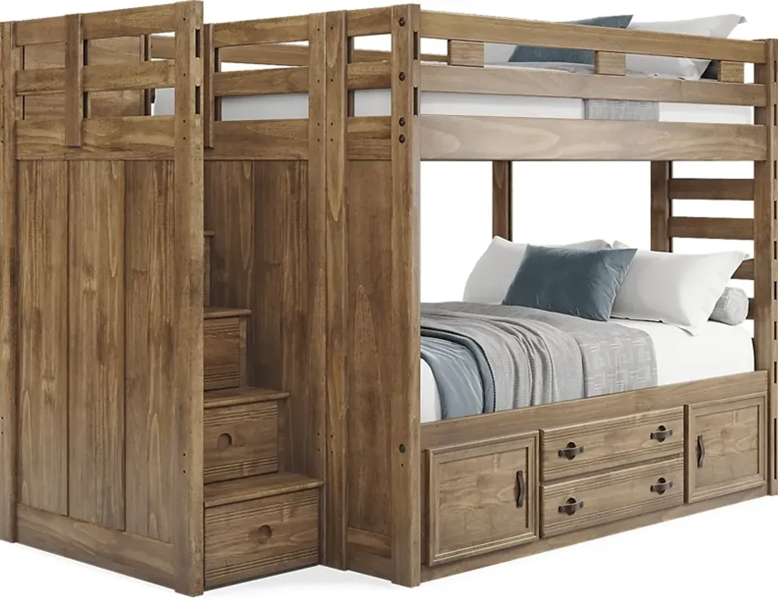 Kids Creekside 2.0 Chestnut Full/Full Step Bunk Bed with Storage Side Rail