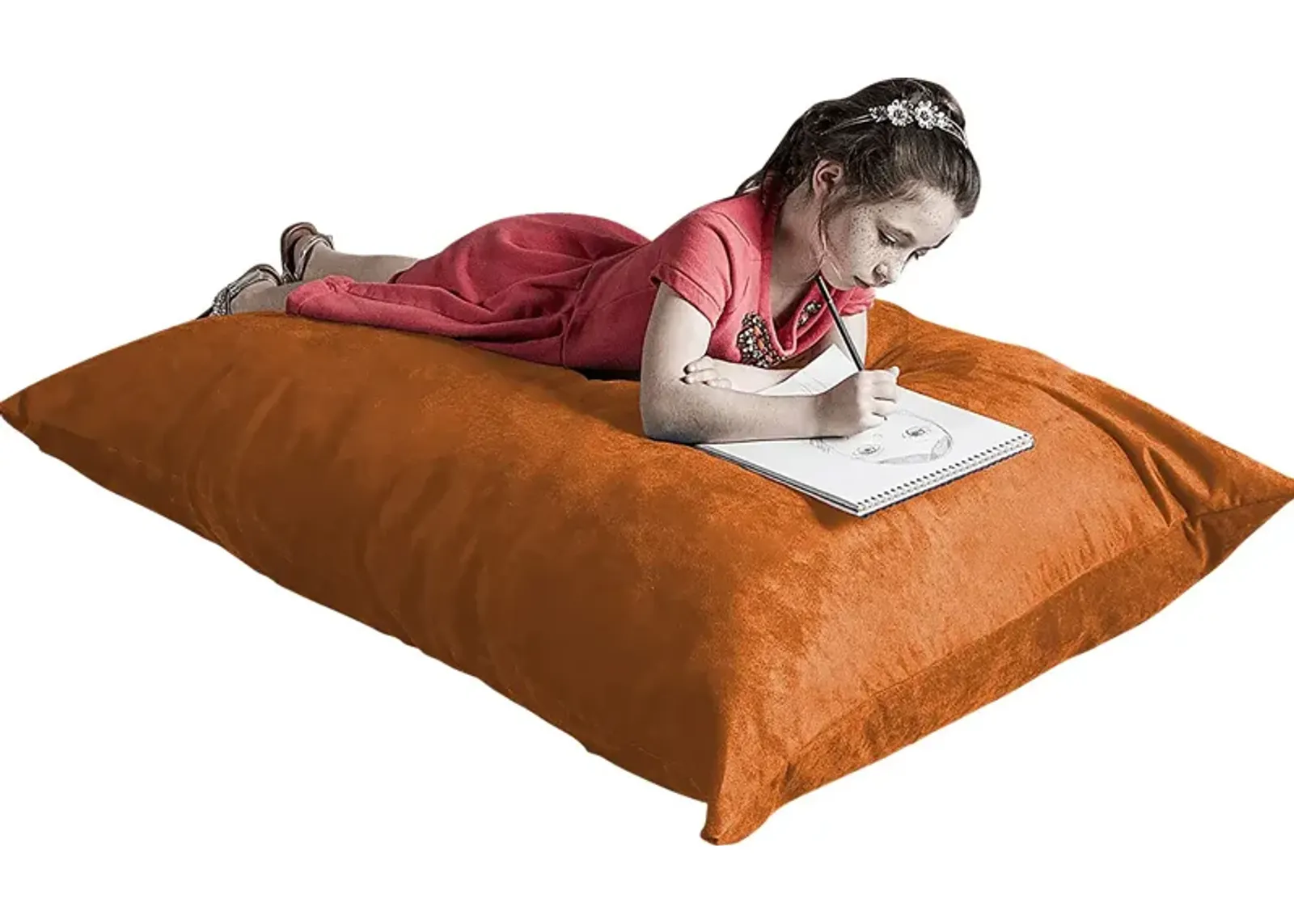 Kids Kiri Orange Small Bean Bag Chair and Floor Pillow