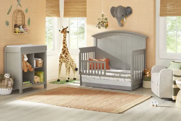 Kids Cottage Colors Gray Nursery with Toddler Rail