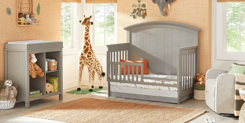 Kids Cottage Colors Gray 3 Pc Nursery with Toddler Rail