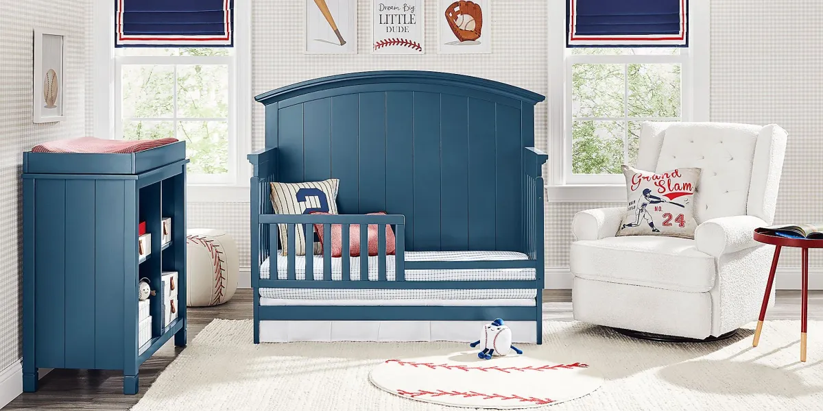 Kids Cottage Colors Navy 3 Pc Nursery with Toddler Rail