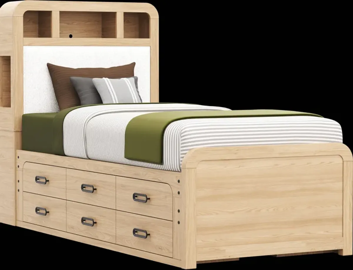 Kids Hidden Hills Light Oak Twin XL Bookcase Bed with 2 Storage Side Rails