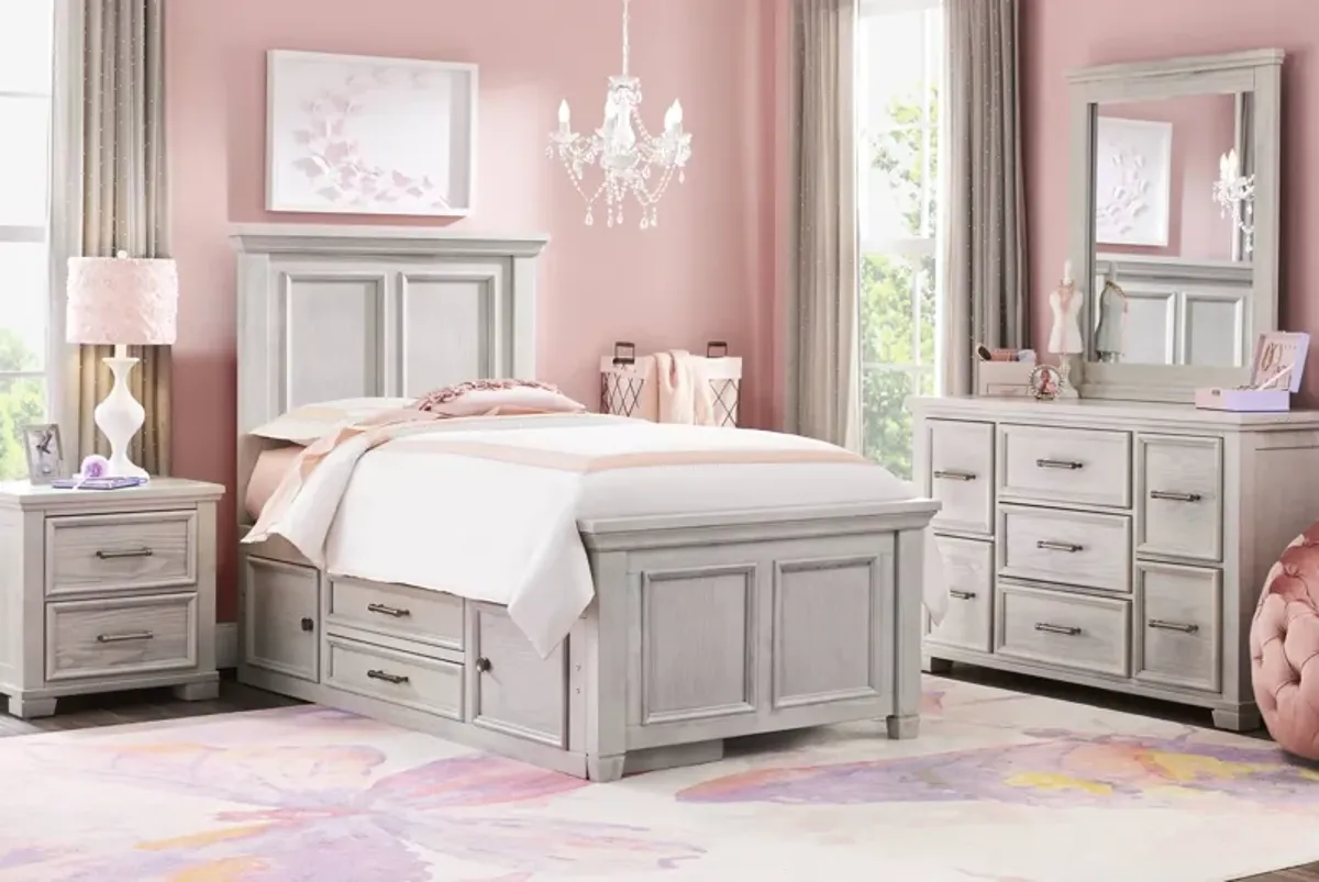 Kids Canyon Lake Ash Gray Bedroom with Moonstone Pink Full Upholstered Bed