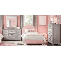 Kids Canyon Lake Ash Gray 5 Pc Bedroom with Moonstone Pink Full Upholstered Bed