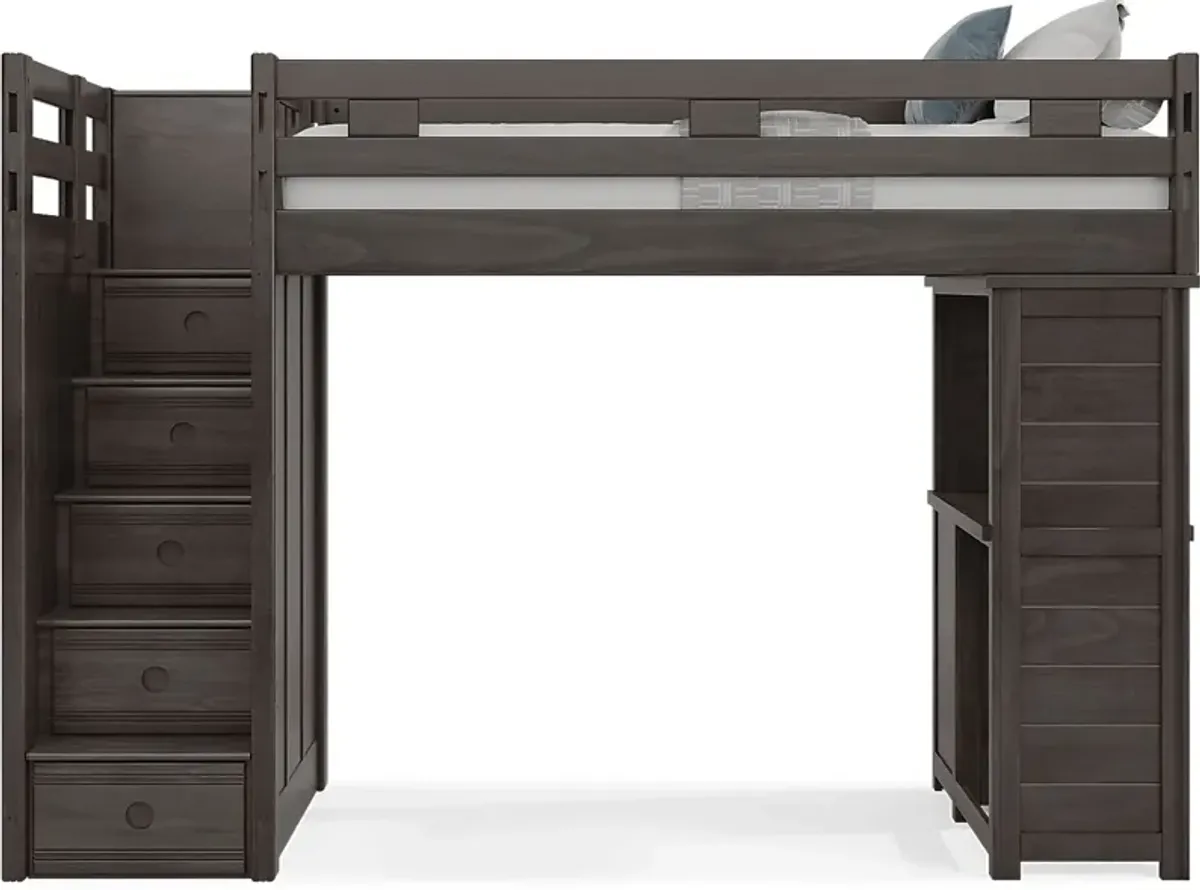 Kids Creekside 2.0 Charcoal Twin Step Loft with Loft Desk