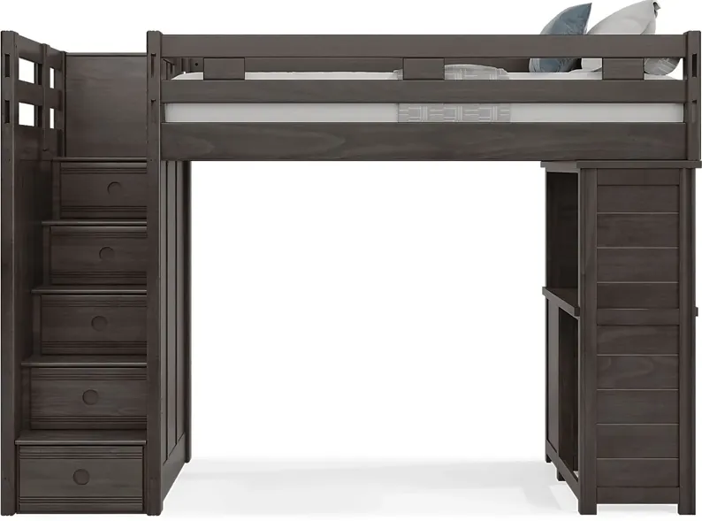 Kids Creekside 2.0 Charcoal Twin Step Loft with Loft Desk