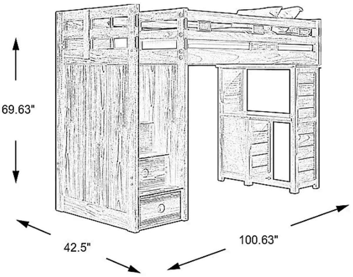 Kids Creekside 2.0 Charcoal Twin Step Loft with Loft Desk