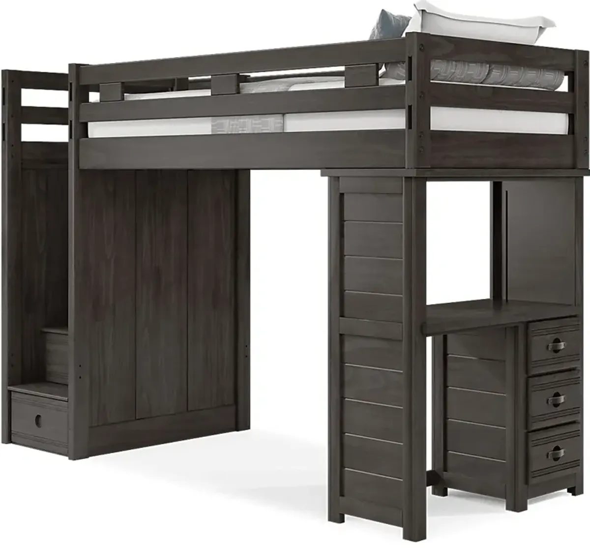 Kids Creekside 2.0 Charcoal Twin Step Loft with Loft Desk