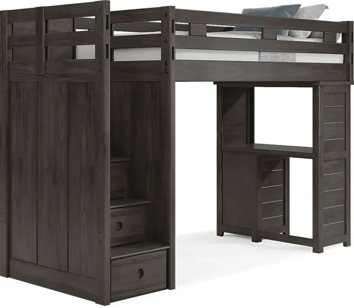 Kids Creekside 2.0 Charcoal Twin Step Loft with Loft Desk