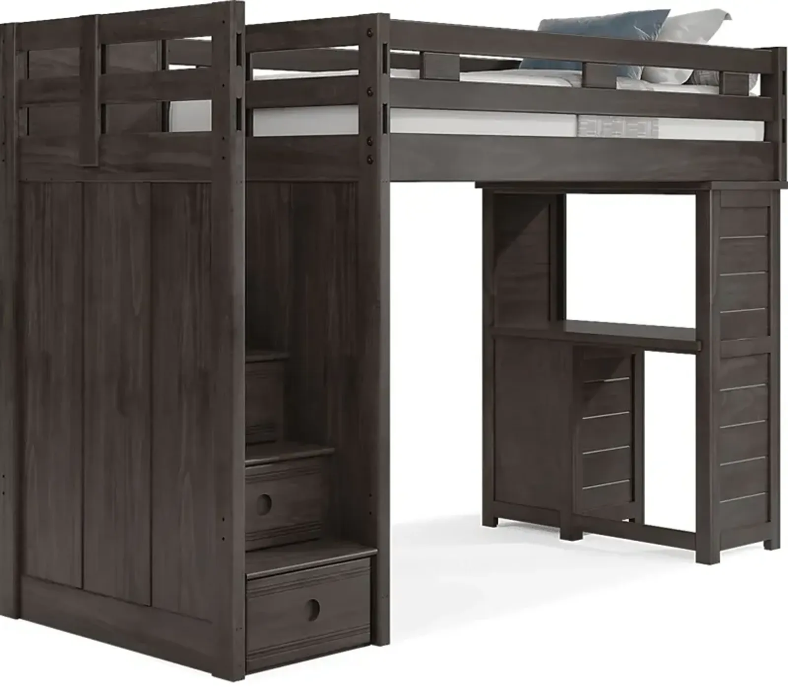 Kids Creekside 2.0 Charcoal Twin Step Loft with Loft Desk