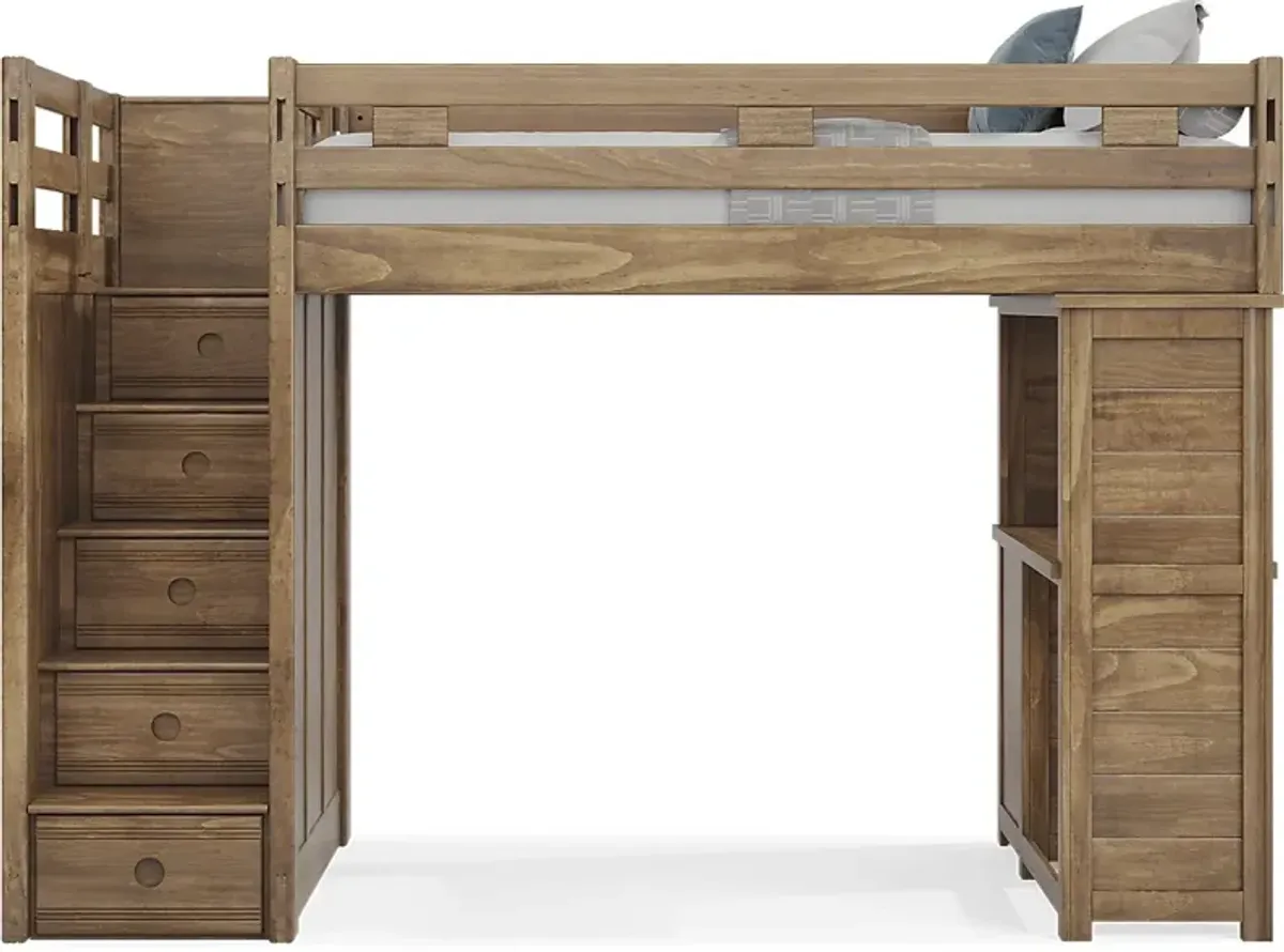 Kids Creekside 2.0 Chestnut Twin Step Loft with Loft Desk