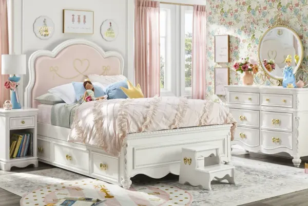 Disney Princess Sparkle White Twin Upholstered Panel Bedroom