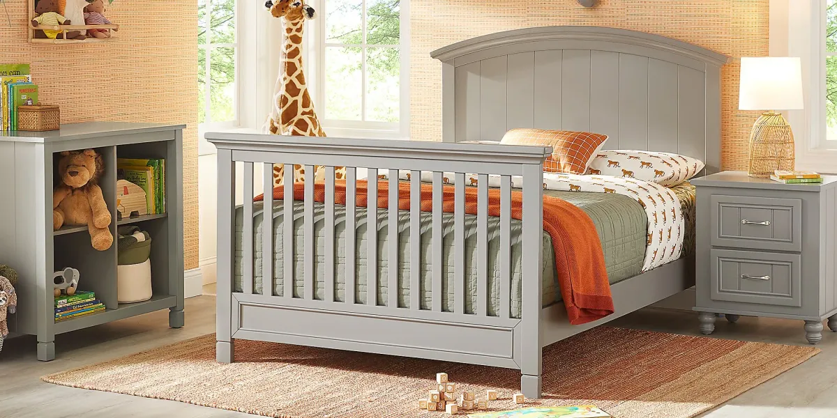 Kids Cottage Colors Gray 4 Pc Nursery with Toddler and Full Conversion Rails