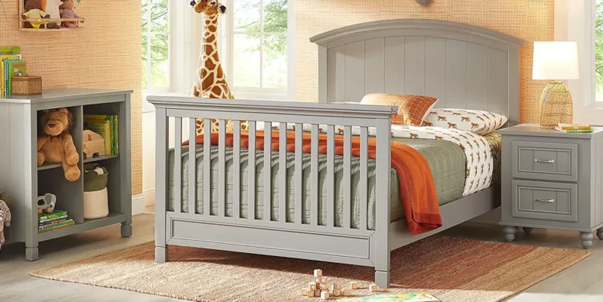 Kids Cottage Colors Gray 4 Pc Nursery with Toddler and Full Conversion Rails