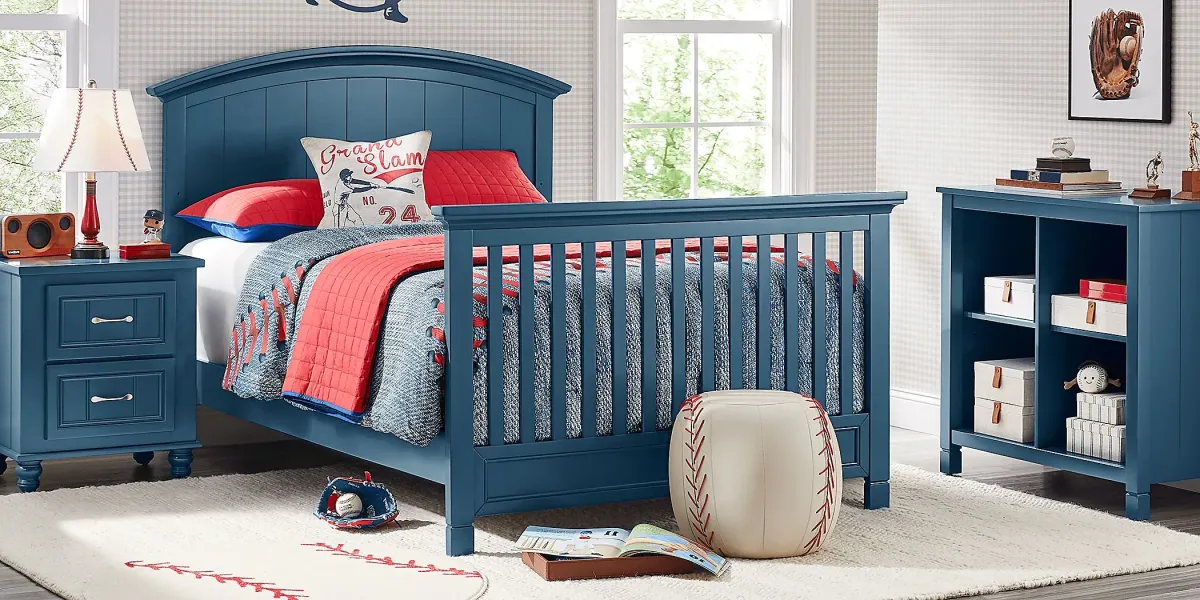 Kids Cottage Colors Navy 4 Pc Nursery with Toddler and Full Conversion Rails