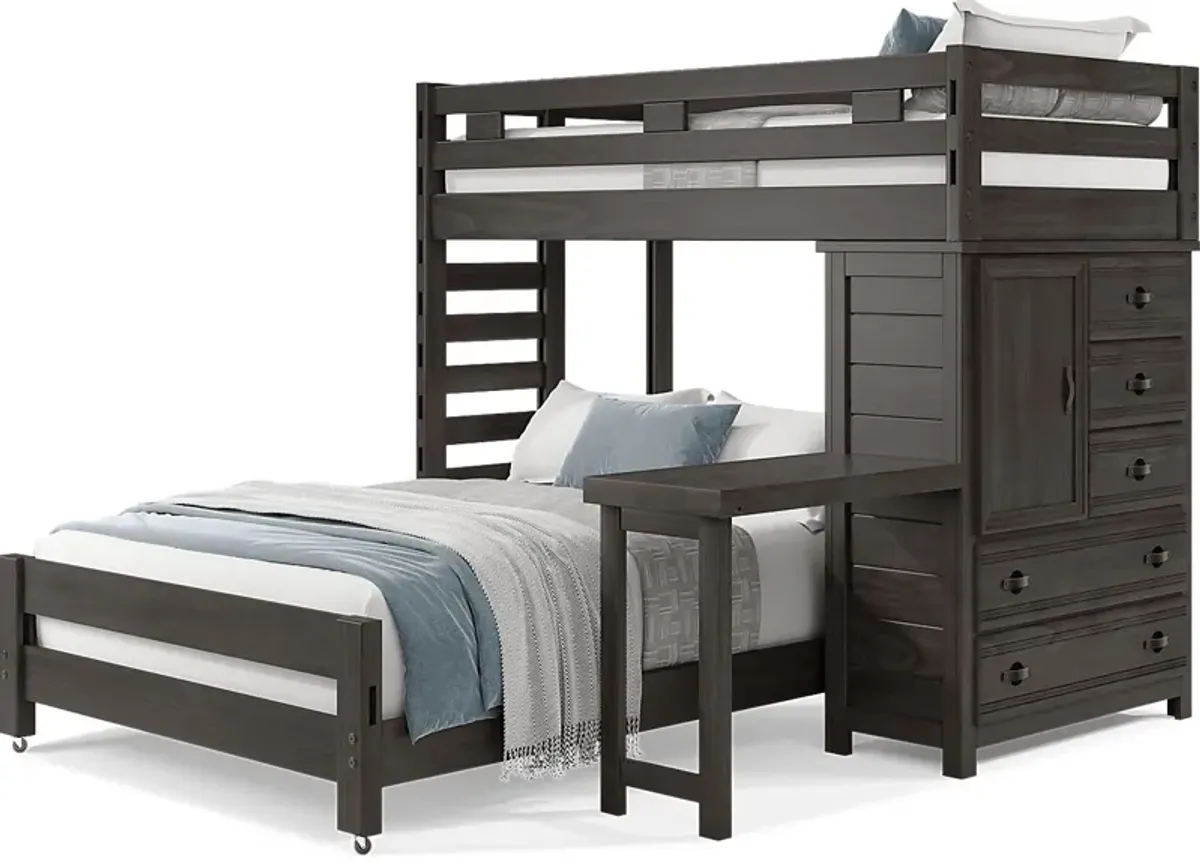 Kids Creekside 2.0 Charcoal Twin/Full Loft with Loft Chest and Desk Attachment