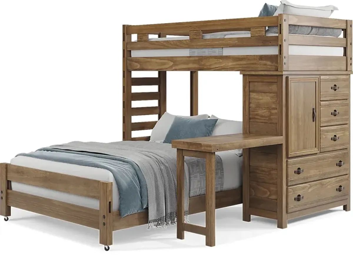 Kids Creekside 2.0 Chestnut Twin/Full Loft with Loft Chest and Desk Attachment