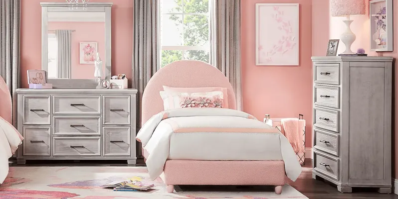 Kids Canyon Lake Ash Gray 5 Pc Bedroom with Moonstone Pink Queen Upholstered Bed