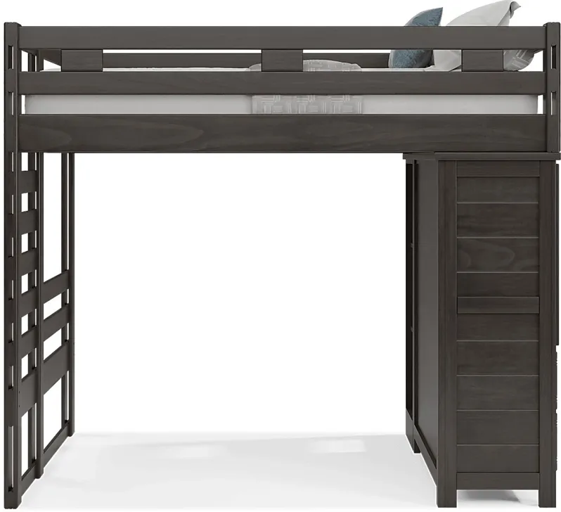 Kids Creekside 2.0 Charcoal Full Loft with Loft Chest and Bookcase