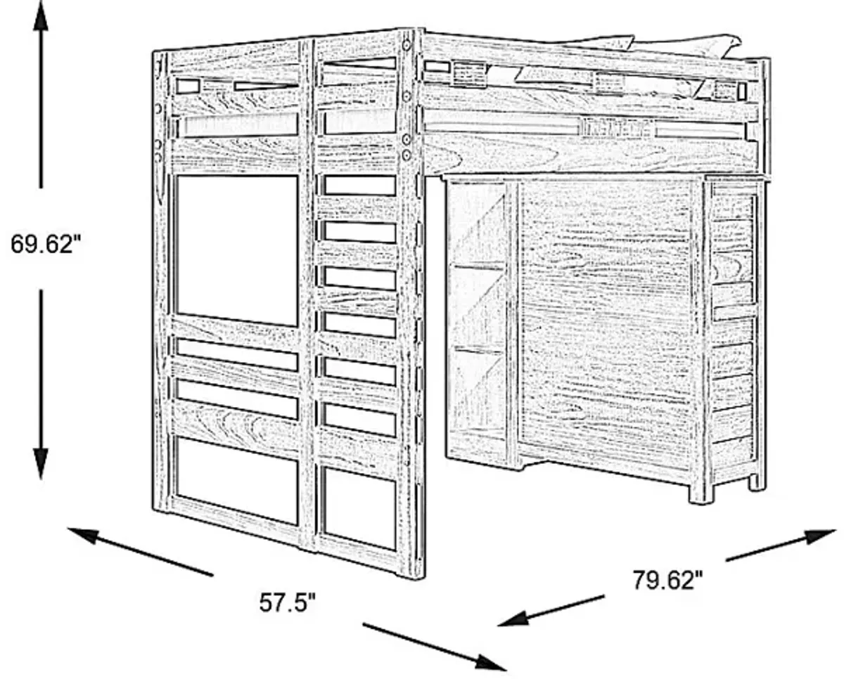 Kids Creekside 2.0 Charcoal Full Loft with Loft Chest and Bookcase