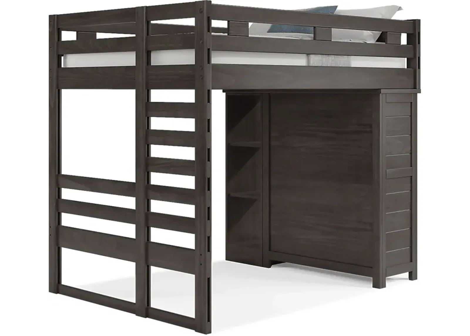 Kids Creekside 2.0 Charcoal Full Loft with Loft Chest and Bookcase