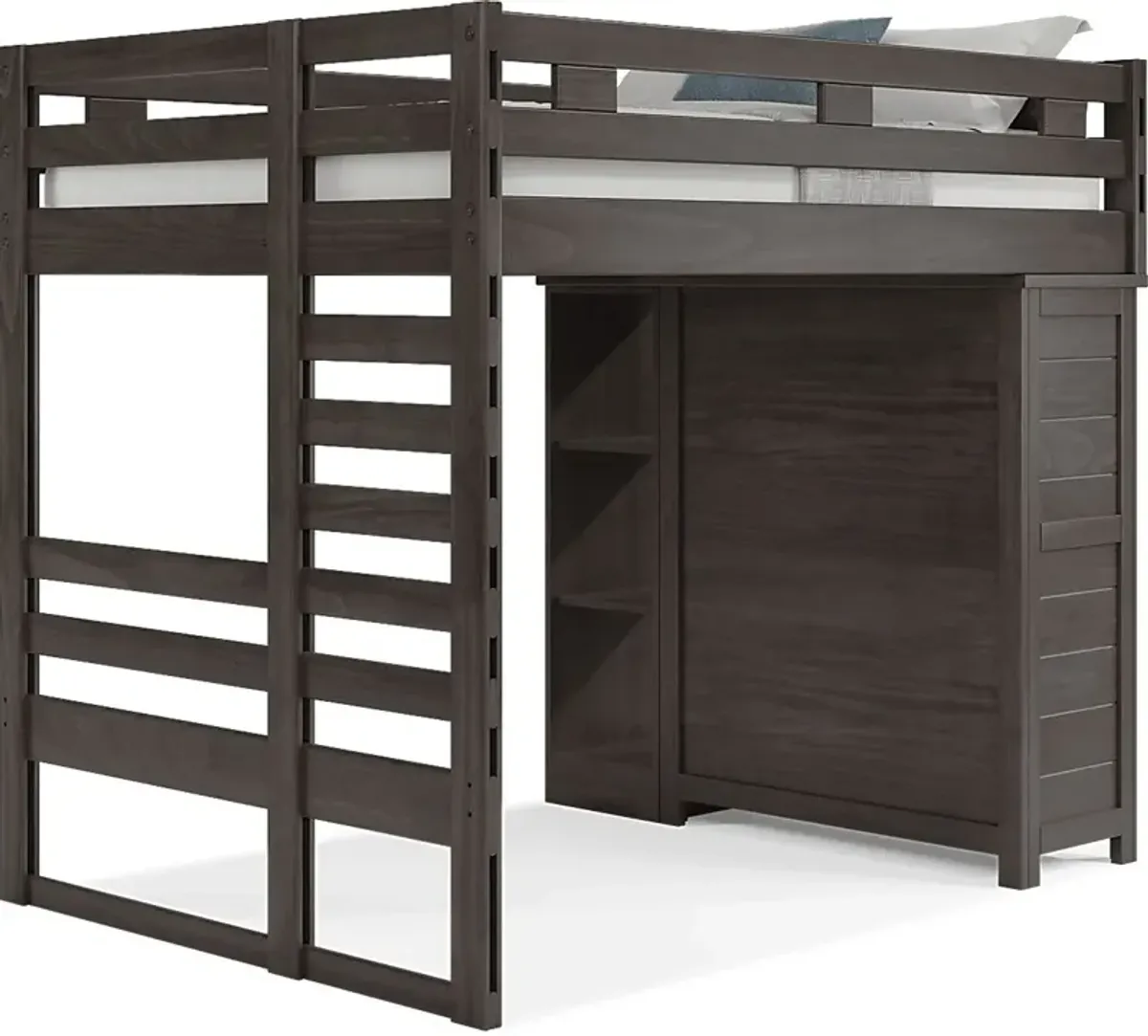 Kids Creekside 2.0 Charcoal Full Loft with Loft Chest and Bookcase