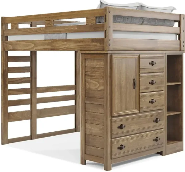 Kids Creekside 2.0 Chestnut Full Loft with Loft Chest and Bookcase