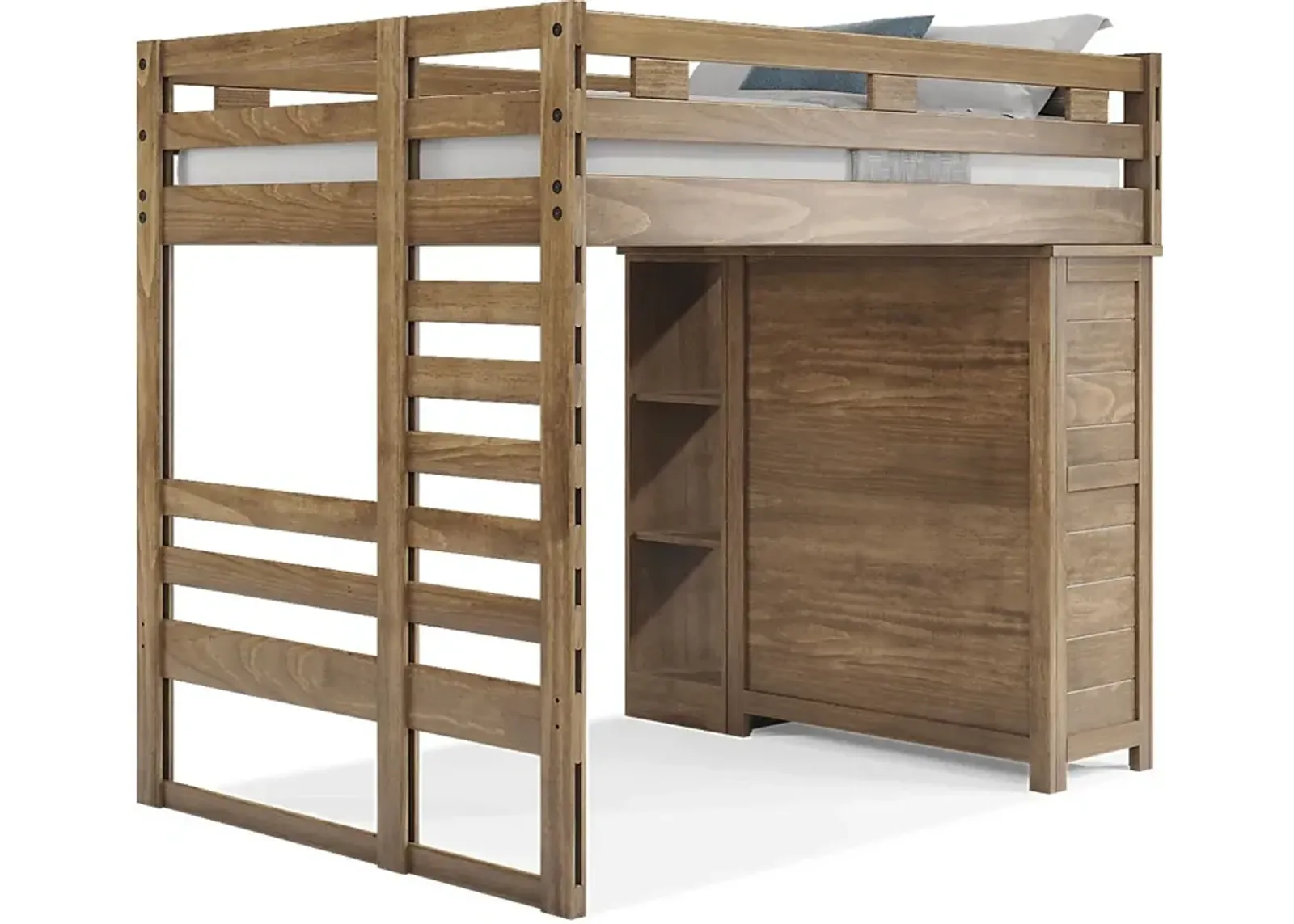 Kids Creekside 2.0 Chestnut Full Loft with Loft Chest and Bookcase