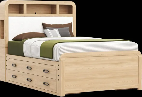 Kids Hidden Hills Light Oak Full Bookcase Bed with 2 Storage Side Rails