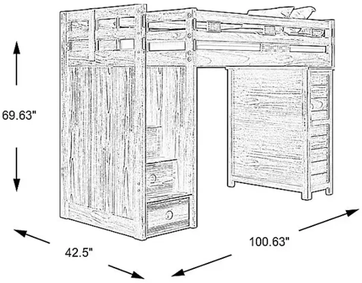 Kids Creekside 2.0 Charcoal Twin Step Loft with Loft Chest