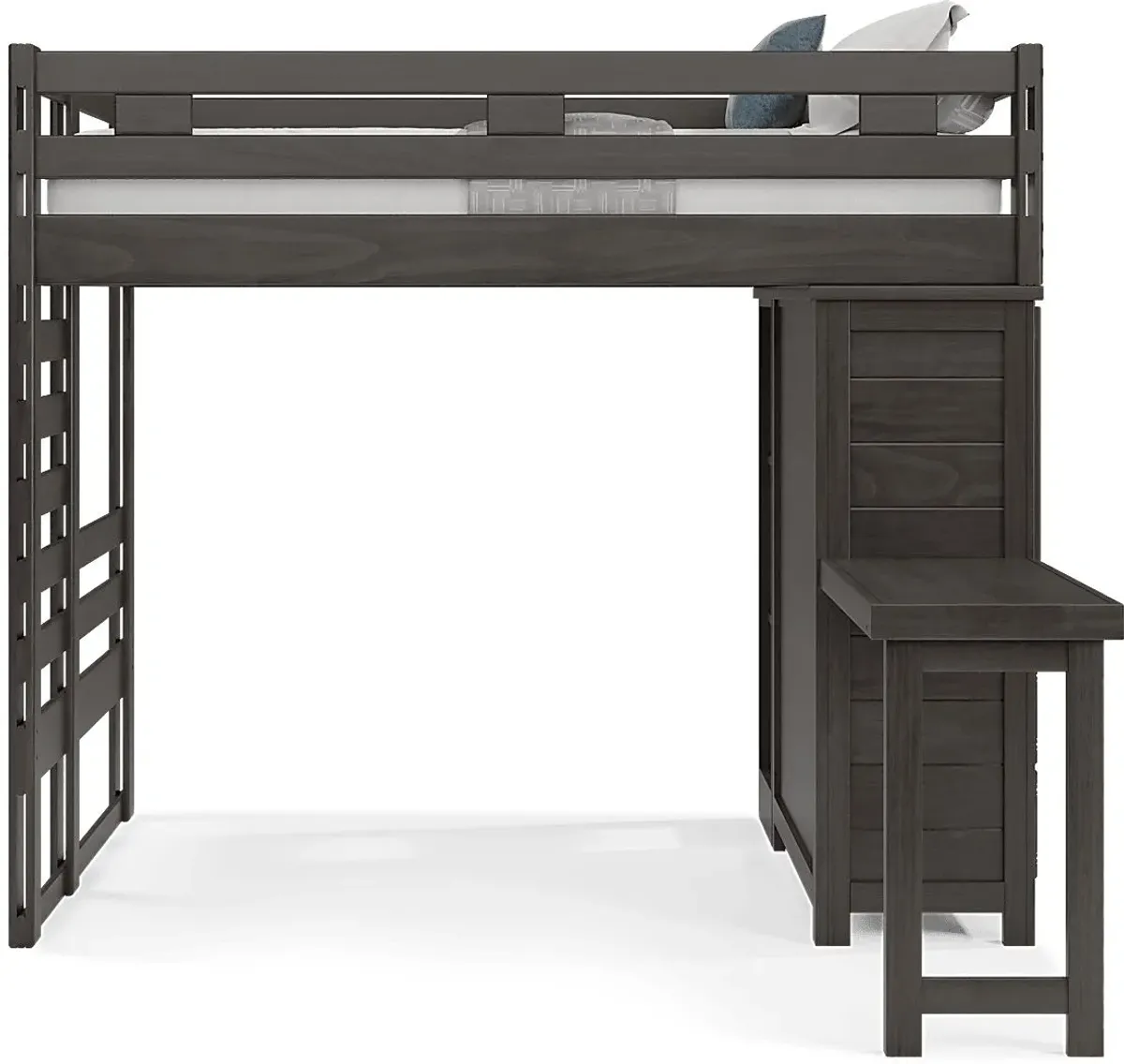 Kids Creekside 2.0 Charcoal Full Loft with Loft Chest, Bookcase and Desk Attachment