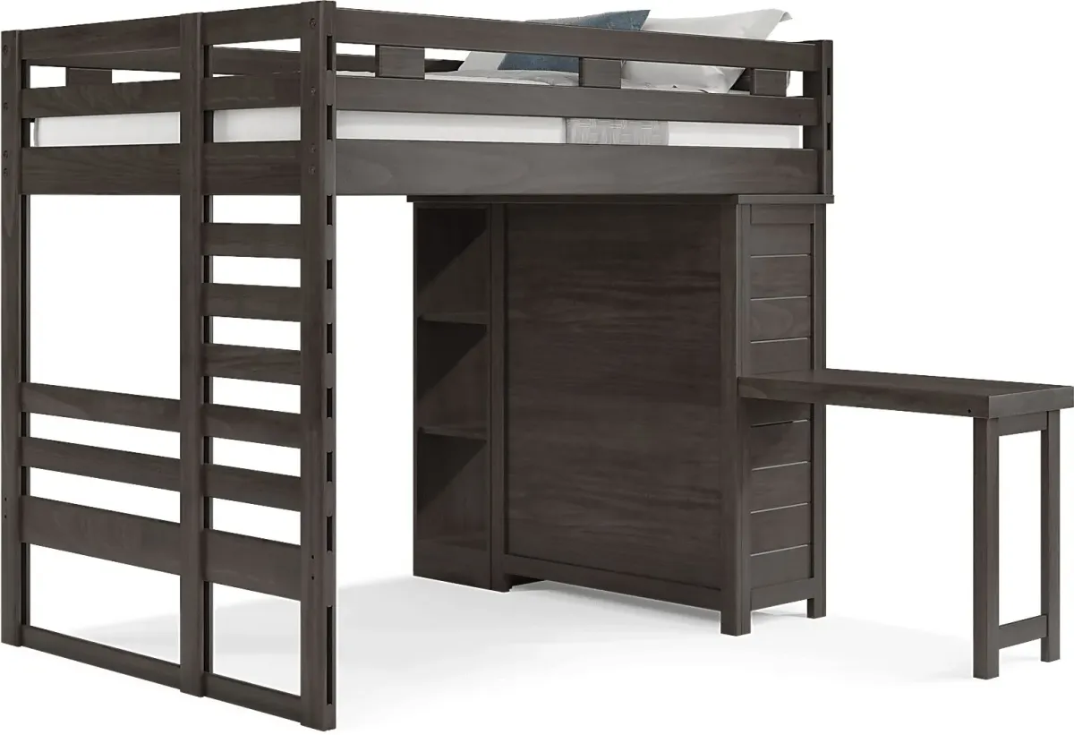 Kids Creekside 2.0 Charcoal Full Loft with Loft Chest, Bookcase and Desk Attachment