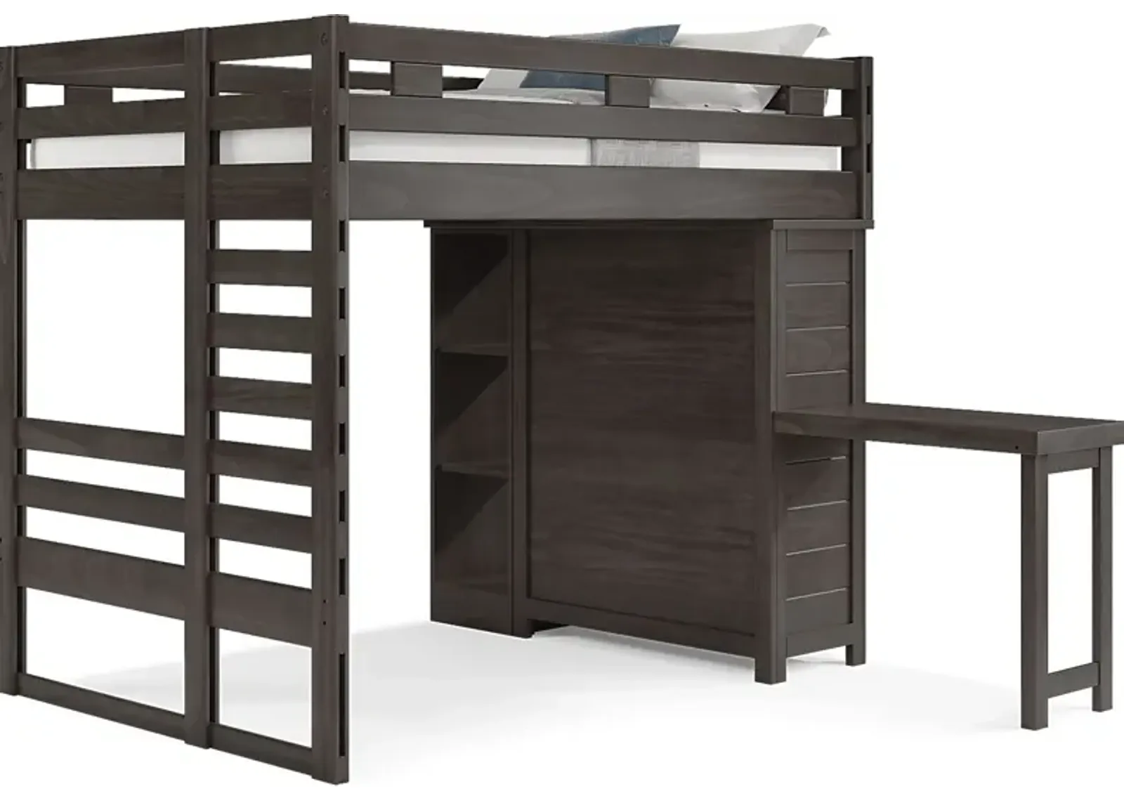 Kids Creekside 2.0 Charcoal Full Loft with Loft Chest, Bookcase and Desk Attachment