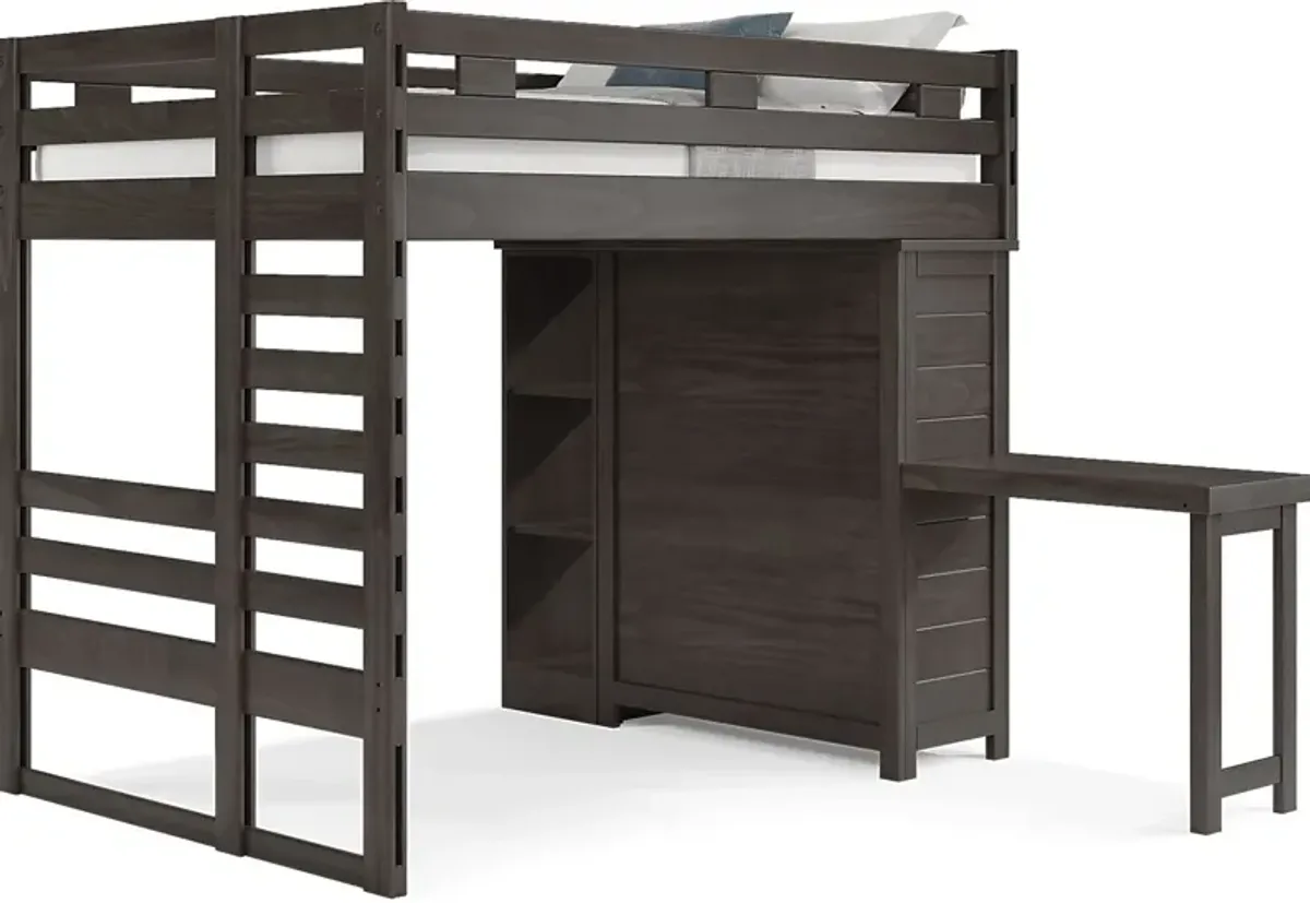 Kids Creekside 2.0 Charcoal Full Loft with Loft Chest, Bookcase and Desk Attachment