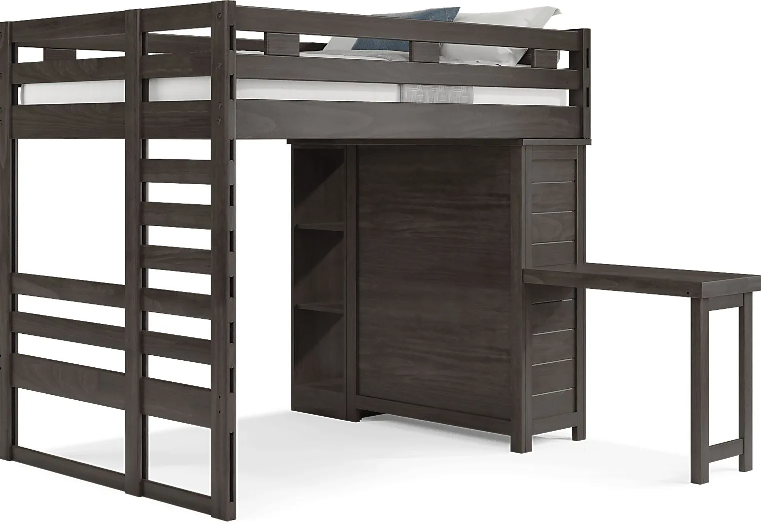 Kids Creekside 2.0 Charcoal Full Loft with Loft Chest, Bookcase and Desk Attachment