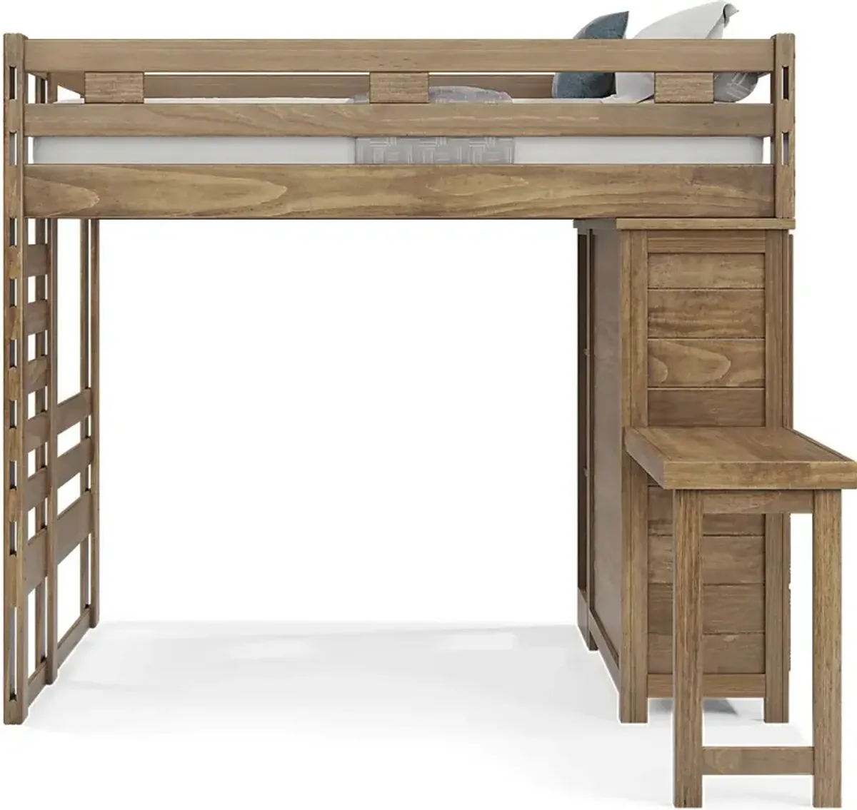 Kids Creekside 2.0 Chestnut Full Loft with Loft Chest, Bookcase and Desk Attachment