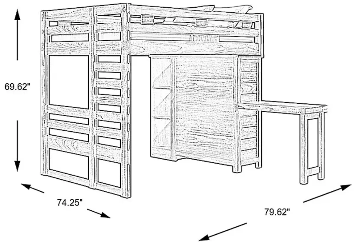 Kids Creekside 2.0 Chestnut Full Loft with Loft Chest, Bookcase and Desk Attachment