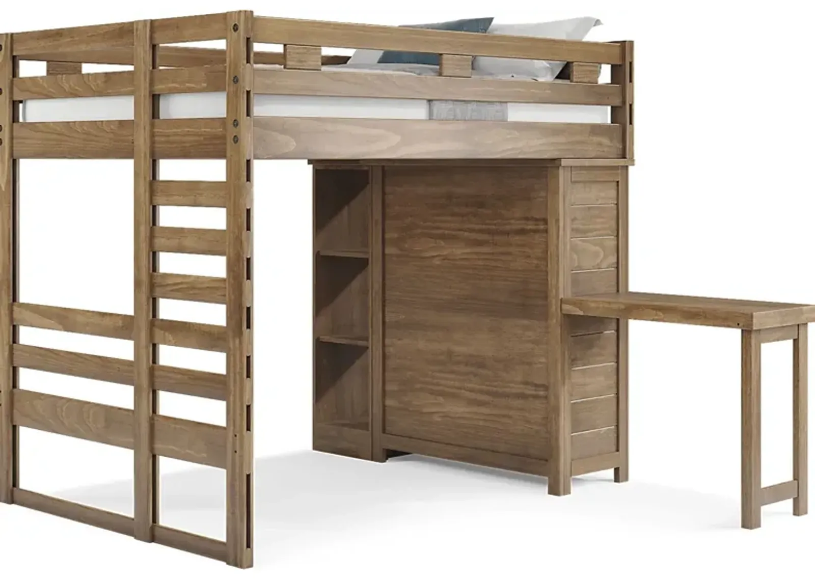 Kids Creekside 2.0 Chestnut Full Loft with Loft Chest, Bookcase and Desk Attachment