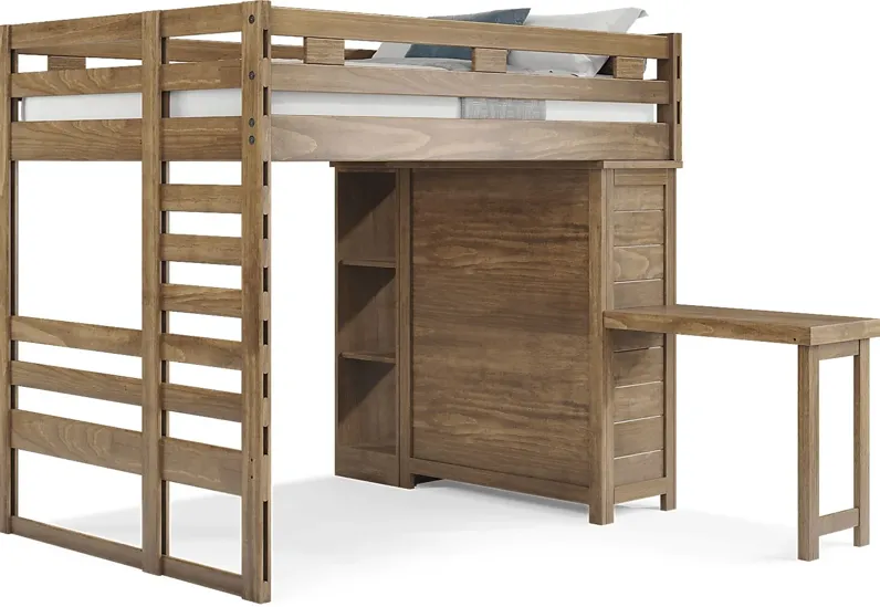 Kids Creekside 2.0 Chestnut Full Loft with Loft Chest, Bookcase and Desk Attachment