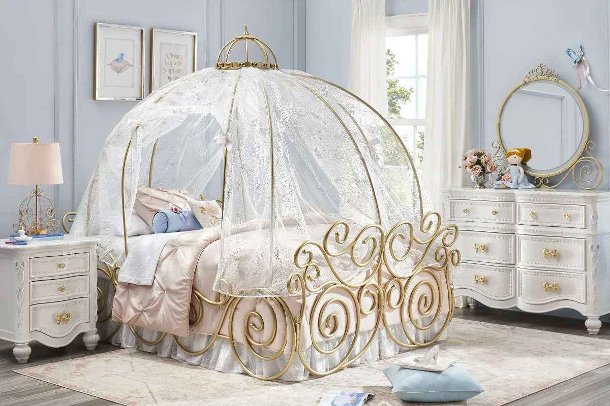 Disney Princess Sparkle White Bedroom with Royal Gold Full Carriage Bed