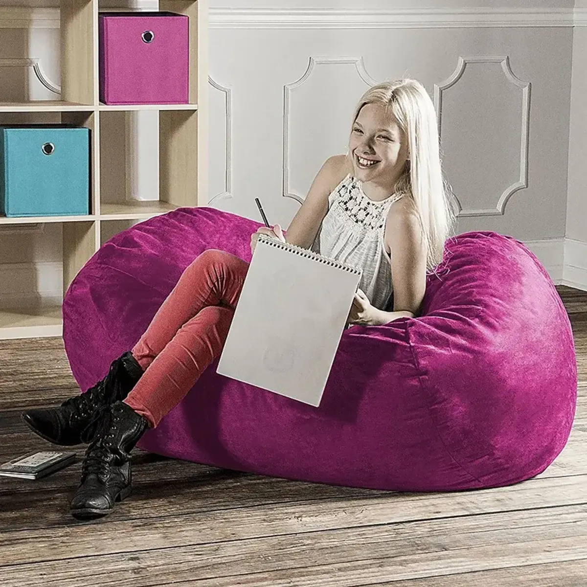 Kids Bexley Fuchsia Bean Bag Chair