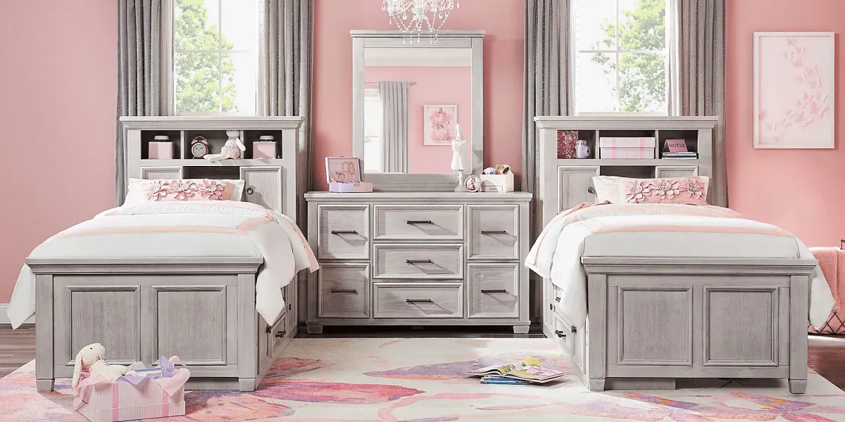 Kids Canyon Lake Ash Gray 8 Pc Twin Bookcase Bedroom