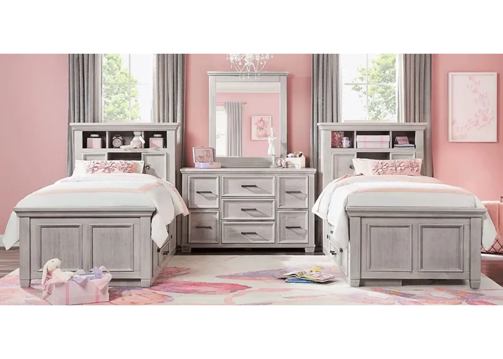 Kids Canyon Lake Ash Gray 8 Pc Twin Bookcase Bedroom